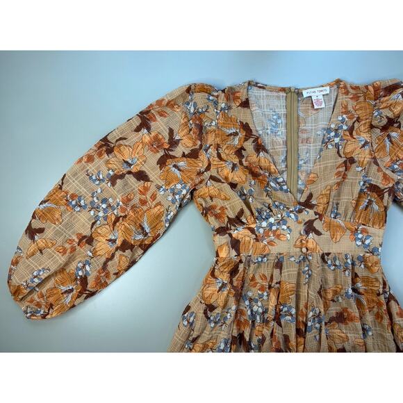 VTG Anthropologie Womens Flying Tomato Dress M Boho 70s Retro Ruffle Sheer Vneck - Picture 7 of 16